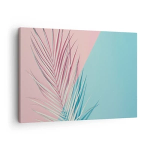 Quadro su tela - Stampe su Tela - Foglia tropicale su uno sfondo di tonalità pastello di rosa e blu - 70x50cm - Impressione tropicale - Decorazione murale moderna per soggiorno e camera da letto ARTTOR