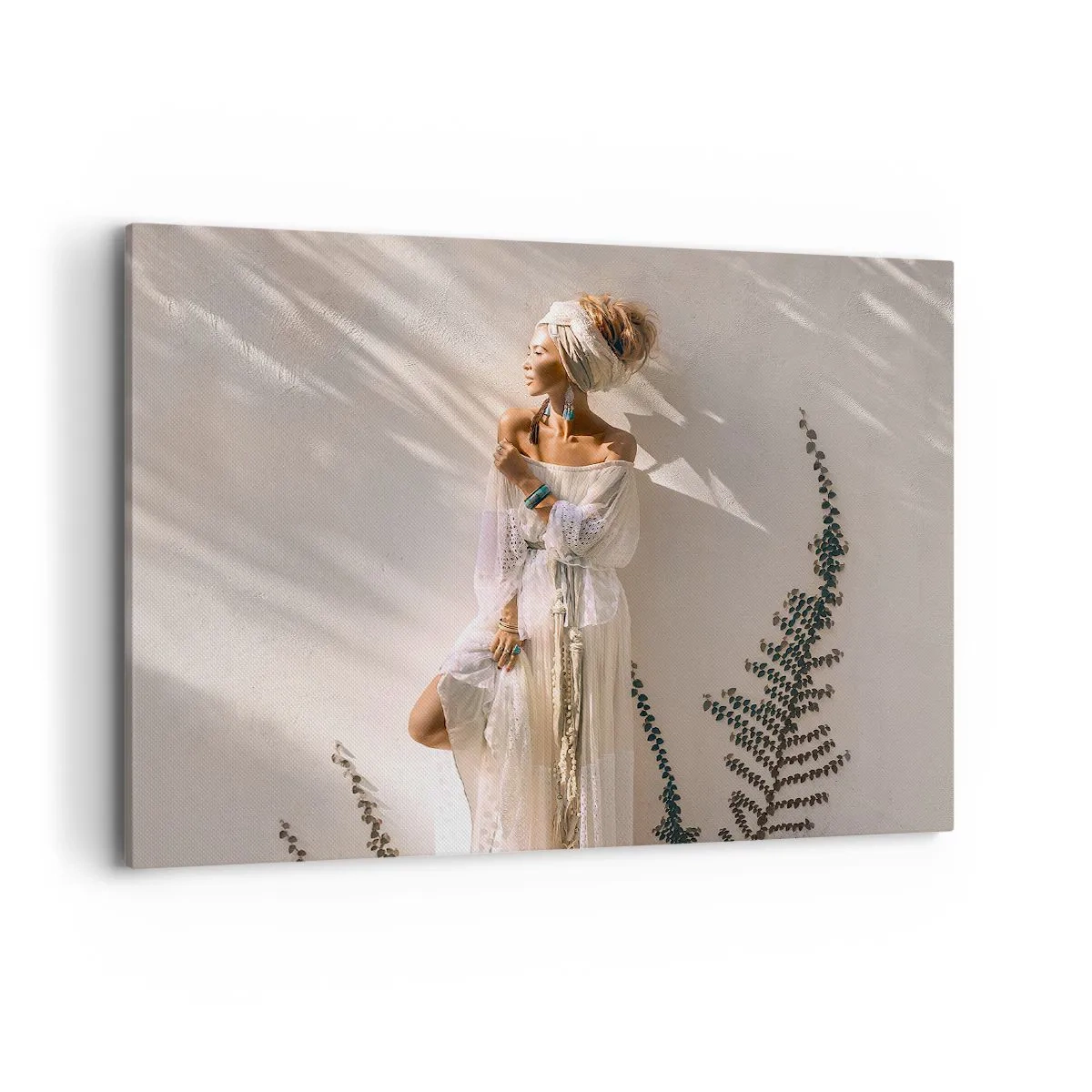 Quadro su tela - Stampe su Tela - Una donna in stile boho illuminata dai raggi del sole - 100x70cm - Il sole e la ragazza - Decorazione murale moderna per soggiorno e camera da letto ARTTOR