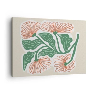 Quadro su tela - Stampe su Tela - Un disegno di fiori in stile minimalista con foglie verdi - 70x50cm - Folklore e modernità - Decorazione murale moderna per soggiorno e camera da letto ARTTOR