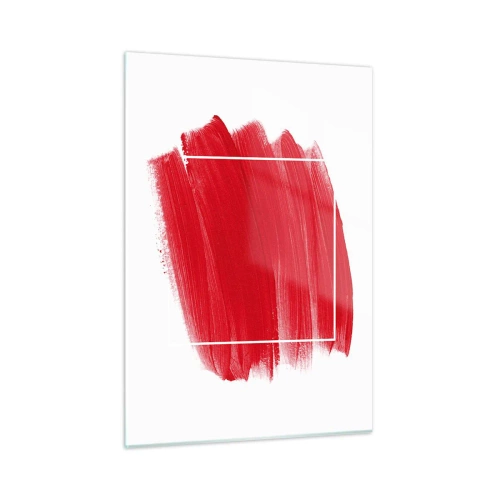 Quadro su vetro - Macchia rossa astratta con cornice bianca - 50x70cm - Fuori dagli schemi - Decorazione murale moderna per soggiorno e camera da letto ARTTOR