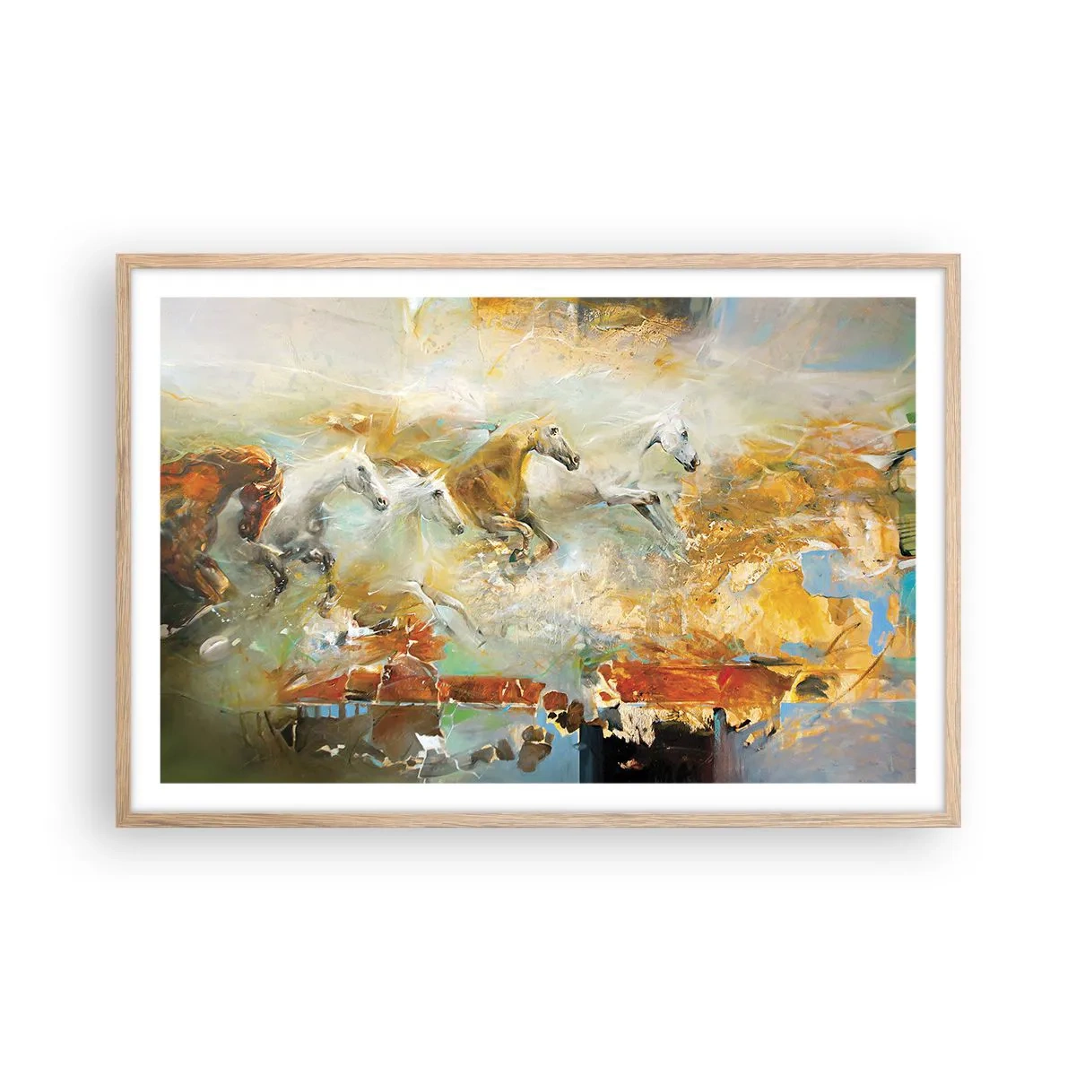 Poster in cornice rovere chiaro - Al galoppo attraverso la luce - 91x61 cm