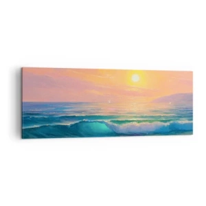 Quadro su tela - Stampe su Tela - Paesaggio marino con tramonto - 140x50cm - Il canto turchese delle onde - Decorazione murale moderna per soggiorno e camera da letto ARTTOR