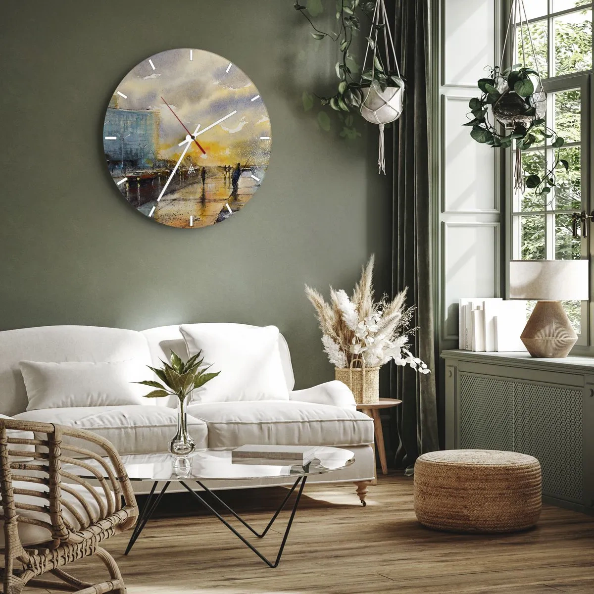 Orologio da parete - Orologio in Vetro - Una passeggiata sul lungomare al tramonto - 30x30cm - Vita sulla costa - Decorazione murale moderna per soggiorno, cucina e camera da letto ARTTOR