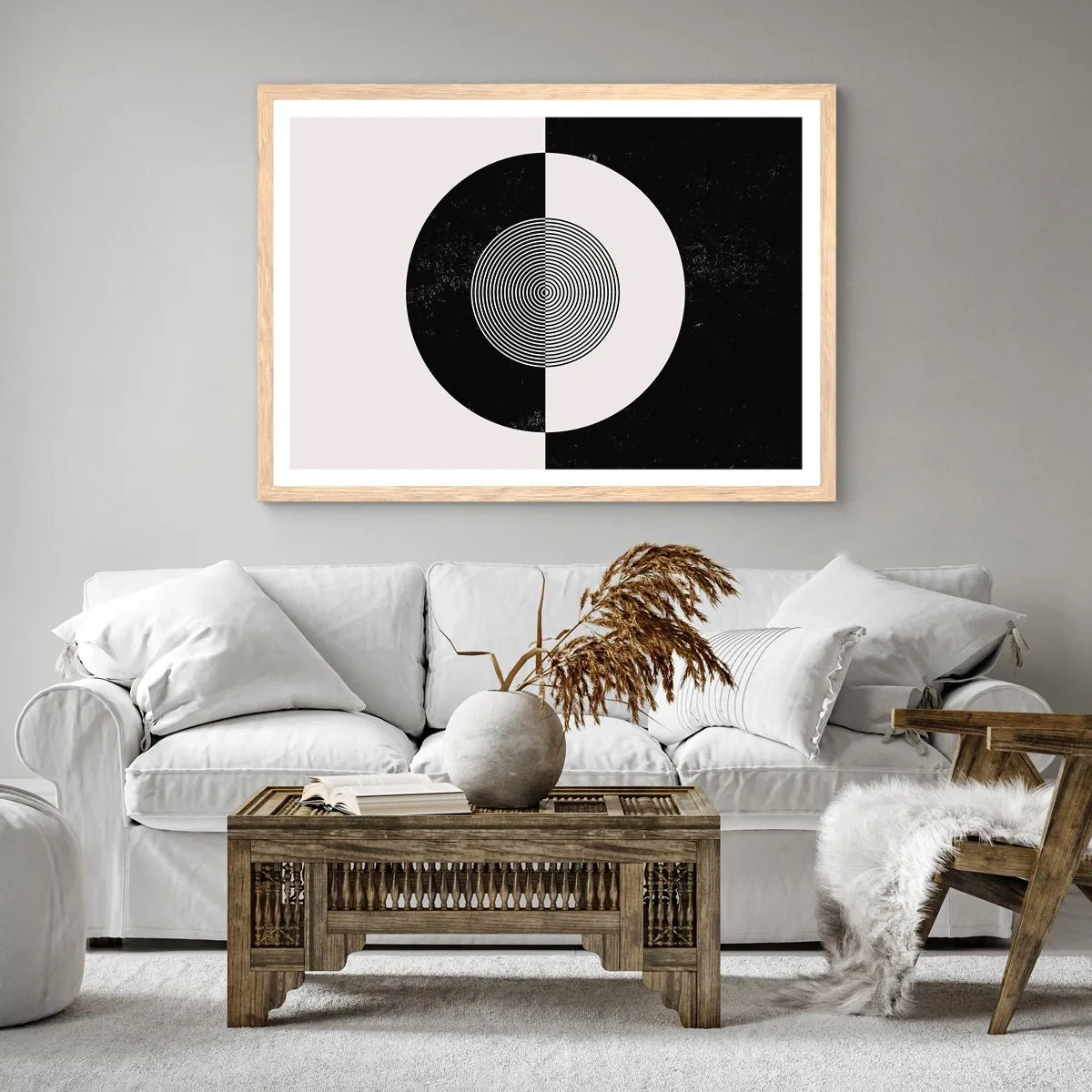 Poster in cornice rovere chiaro - Armonia in bianco e nero - 50x40 cm