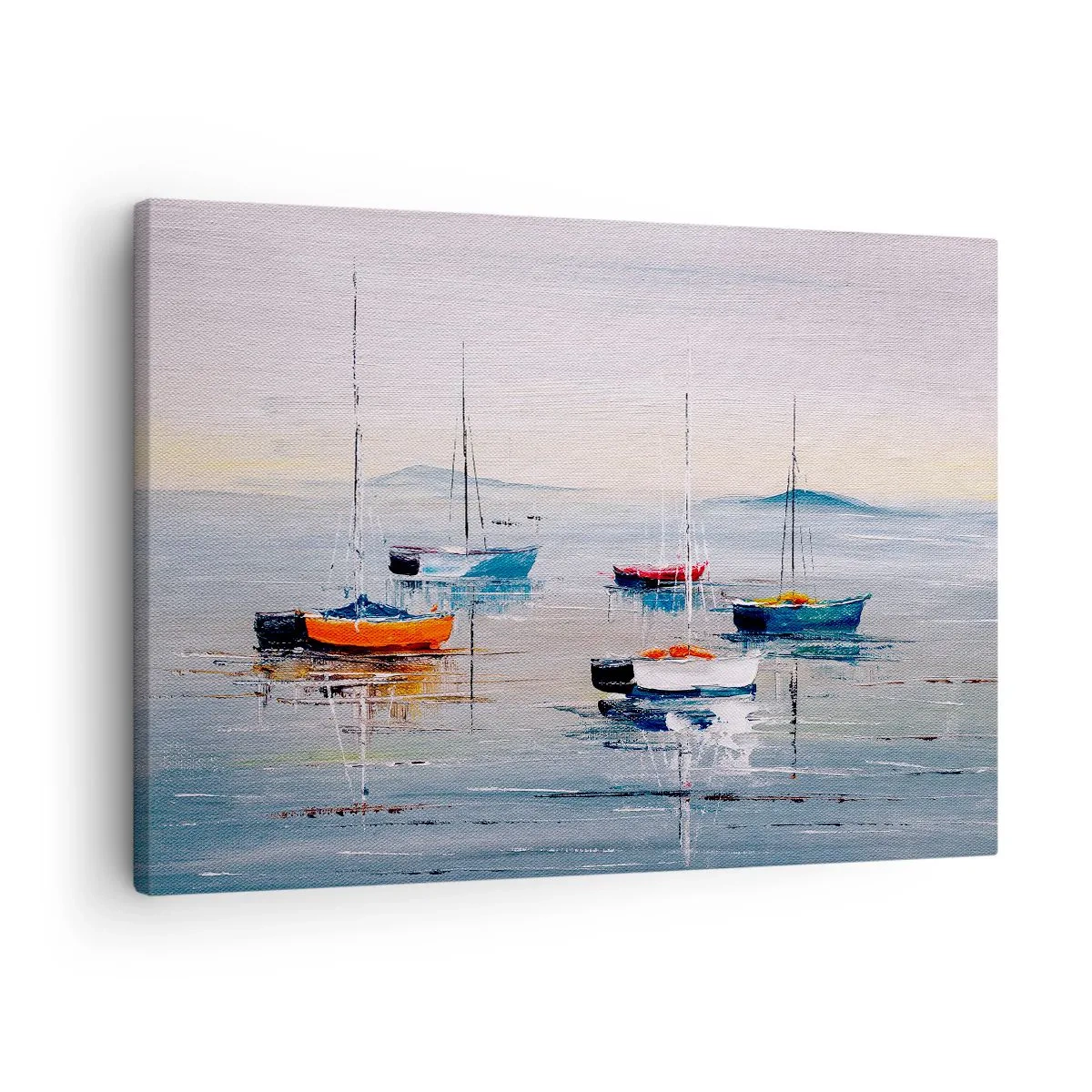 Quadro su tela - Stampe su Tela - Barche colorate in acque calme - 70x50cm - Meritato riposo - Decorazione murale moderna per soggiorno e camera da letto ARTTOR