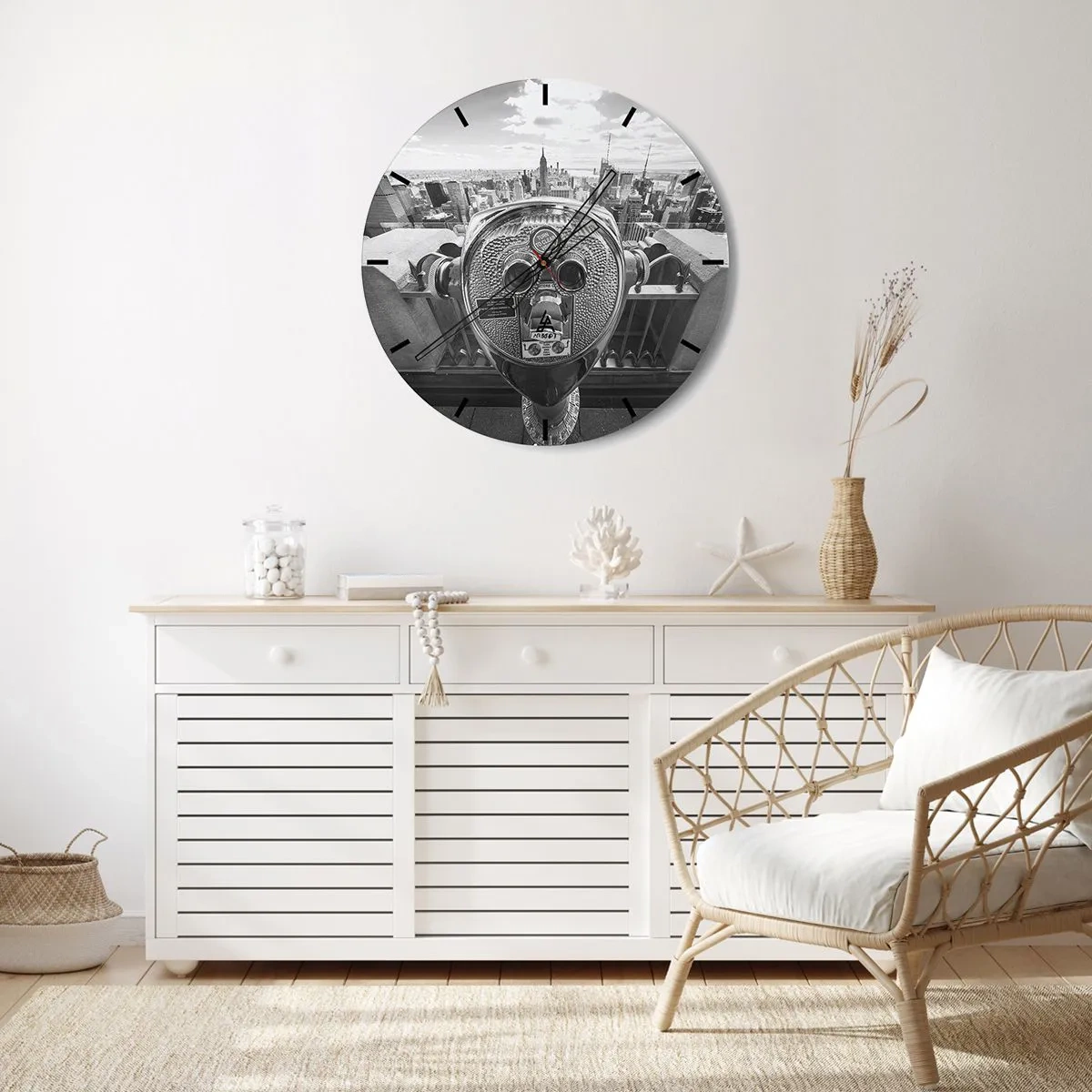Orologio da parete - Orologio in Vetro - Binocolo turistico puntato sullo skyline di New York - 30x30cm - Il centro del mondo - Decorazione murale moderna per soggiorno, cucina e camera da letto ARTTOR