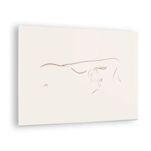 Quadro su vetro - Una linea astratta che raffigura il contorno di un corpo in uno stile delicato e minimalista. - 70x50cm - La forma del desiderio - Decorazione murale moderna per soggiorno e camera da letto ARTTOR