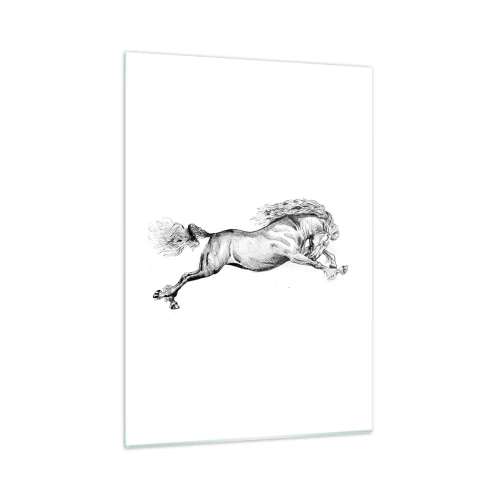 Quadro su vetro - Disegno in bianco e nero di un cavallo al galoppo - 50x70cm - Fermo al galoppo - Decorazione murale moderna per soggiorno e camera da letto ARTTOR