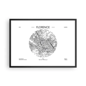 Poster in cornice nera - Una mappa di Firenze in stile minimalista in bianco e nero - 70x50cm - Anatomia di Firenze - Decorazione murale moderna per soggiorno e camera da letto ARTTOR