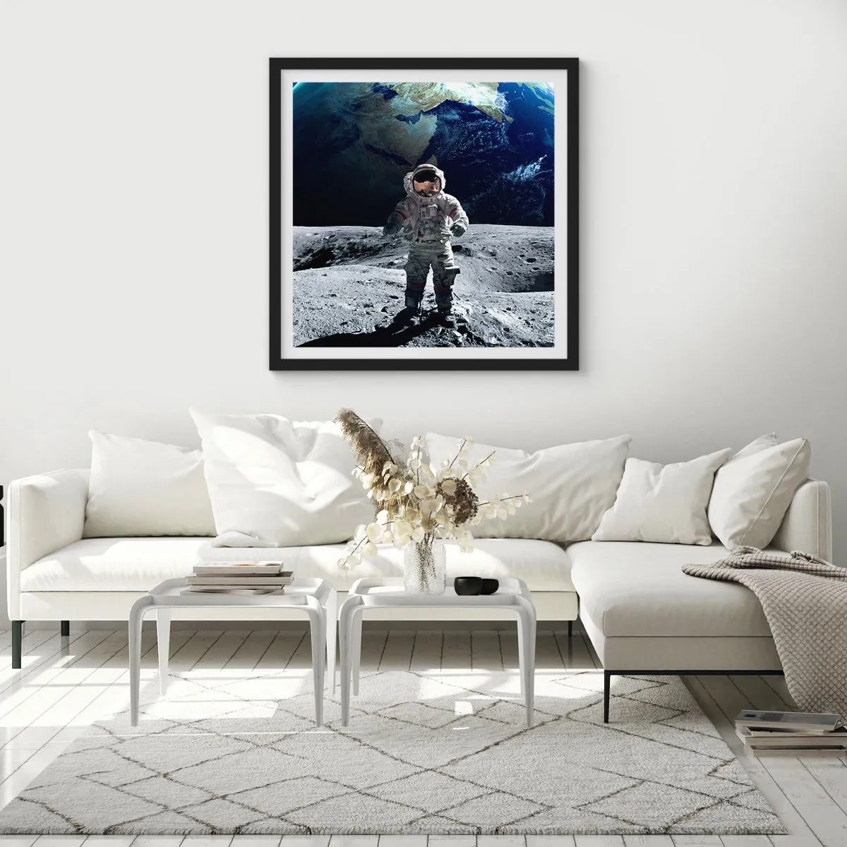 Poster in cornice nera - Saluti dalla luna - 50x50 cm