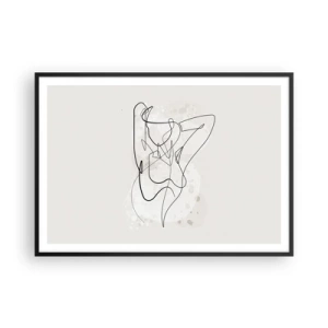 Poster in cornice nera - Figura astratta di linea artistica su uno sfondo chiaro - 100x70cm - L'arte della seduzione - Decorazione murale moderna per soggiorno e camera da letto ARTTOR