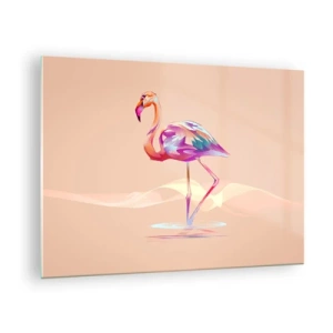 Quadro su vetro - Fenicottero colorato su sfondo pastello - 70x50cm - L'uccello delle buone emozioni - Decorazione murale moderna per soggiorno e camera da letto ARTTOR