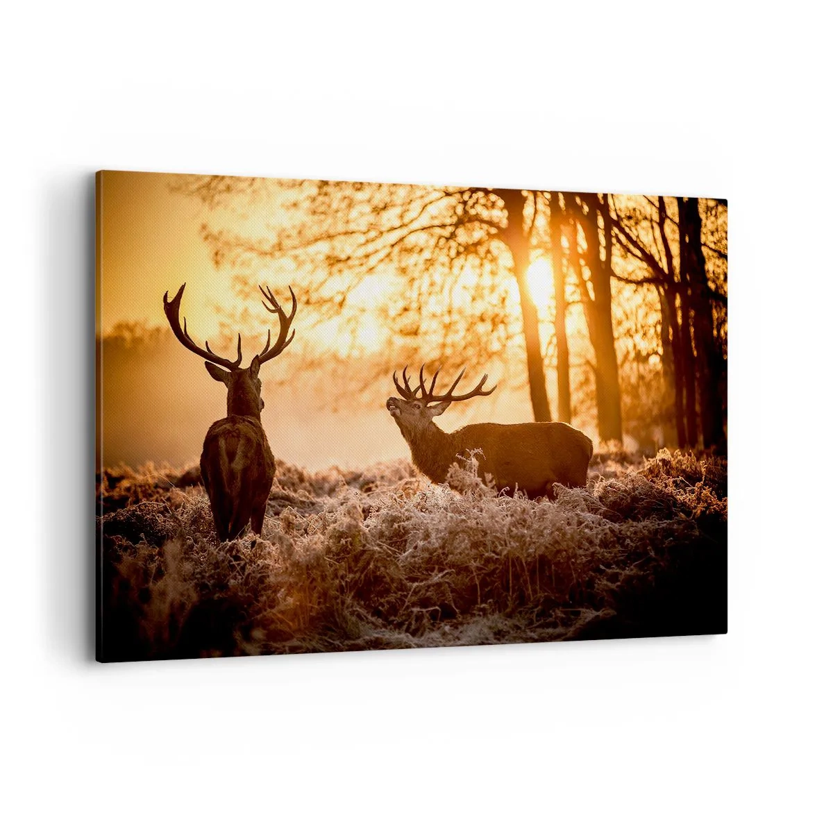 Quadro su tela - Stampe su Tela - Due cervi al tramonto in un paesaggio invernale - 120x80cm - Il sogno del cacciatore - Decorazione murale moderna per soggiorno e camera da letto ARTTOR