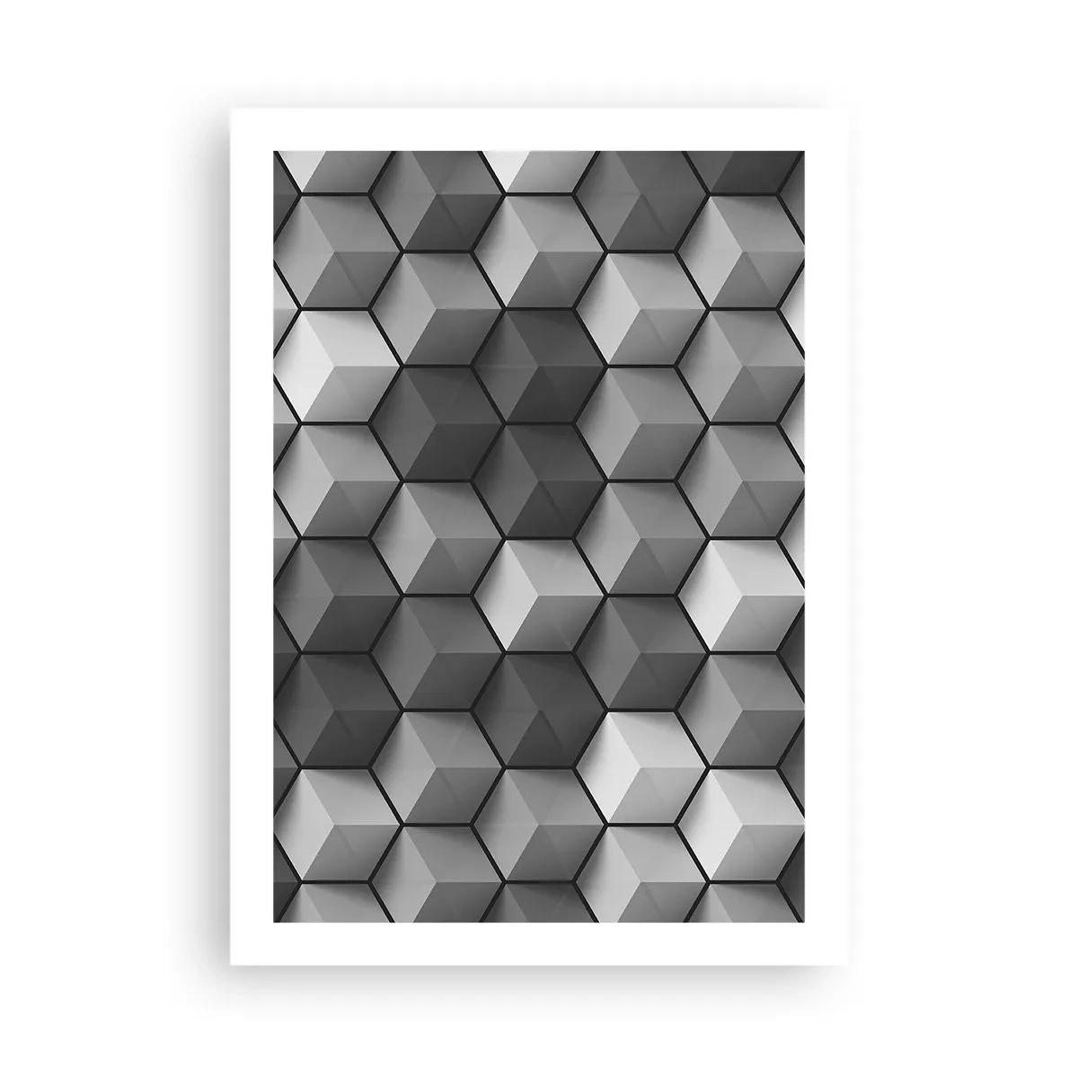 Poster - Composizione in bianco e nero di cubi geometrici 3D - 50x70cm - Puzzle cubista - Decorazione murale moderna per soggiorno e camera da letto ARTTOR