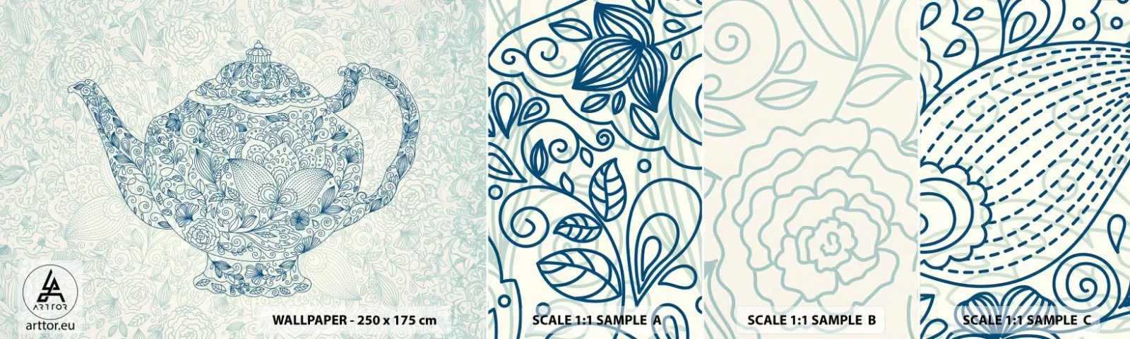 Campione Di Fotomurale Standard Eco - Magia del tè - Brocca, Tè, Cucina - 100x30 cm