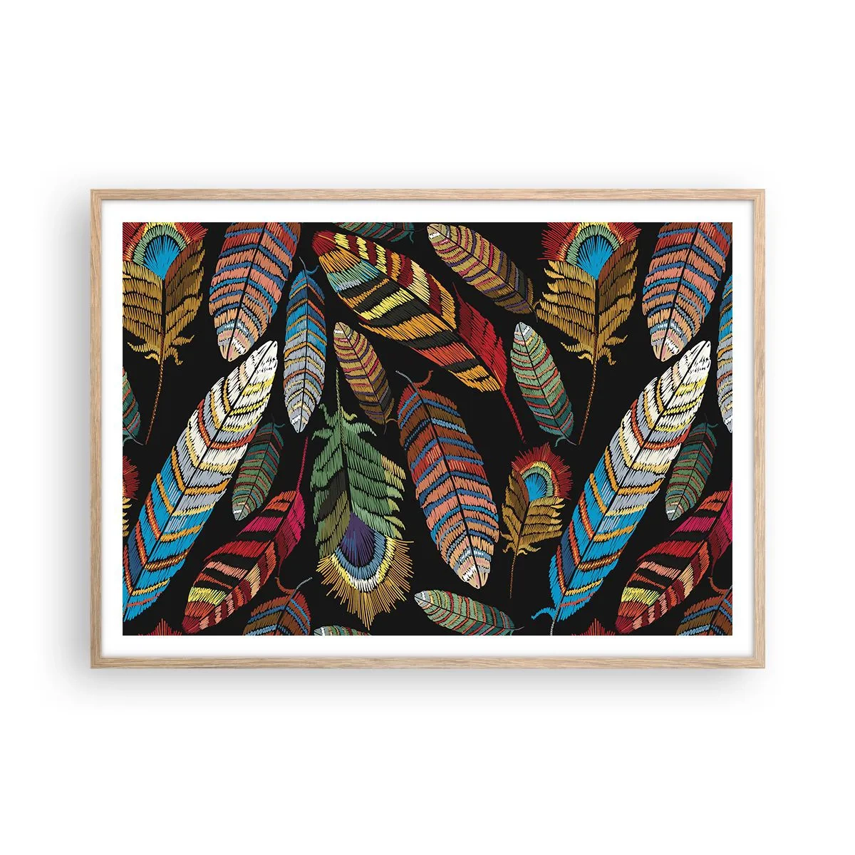 Poster in cornice rovere chiaro - Il carnevale degli uccelli - 100x70 cm