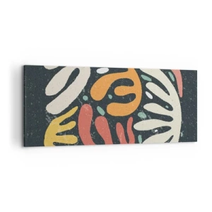 Quadro su tela - Stampe su Tela - Forme astratte in colori caldi su uno sfondo scuro - 120x50cm - Composizione: adesso ti acchiappo - Decorazione murale moderna per soggiorno e camera da letto ARTTOR