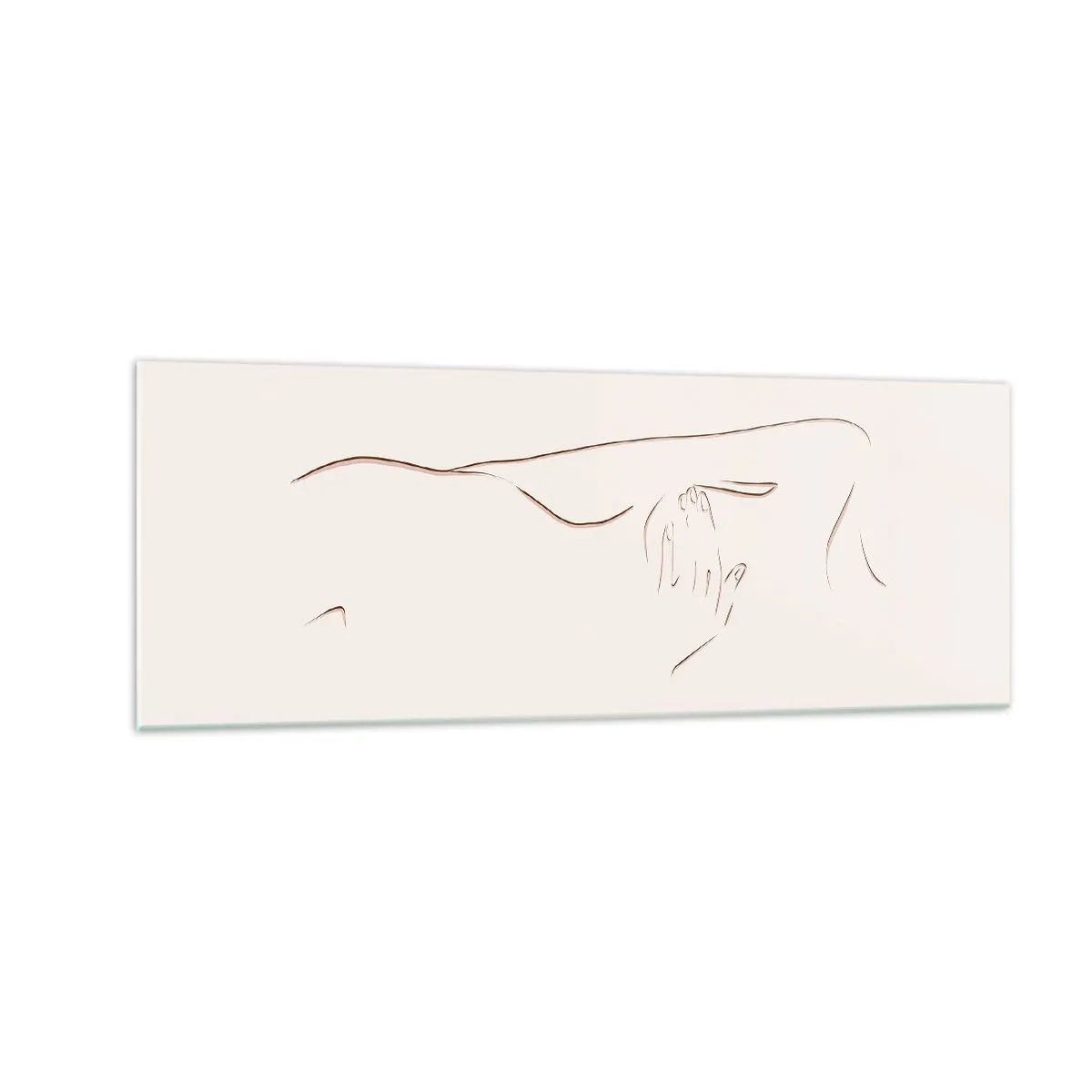 Quadro su vetro - Un disegno lineare e sottile di una silhouette su uno sfondo chiaro - 140x50cm - La forma del desiderio - Decorazione murale moderna per soggiorno e camera da letto ARTTOR