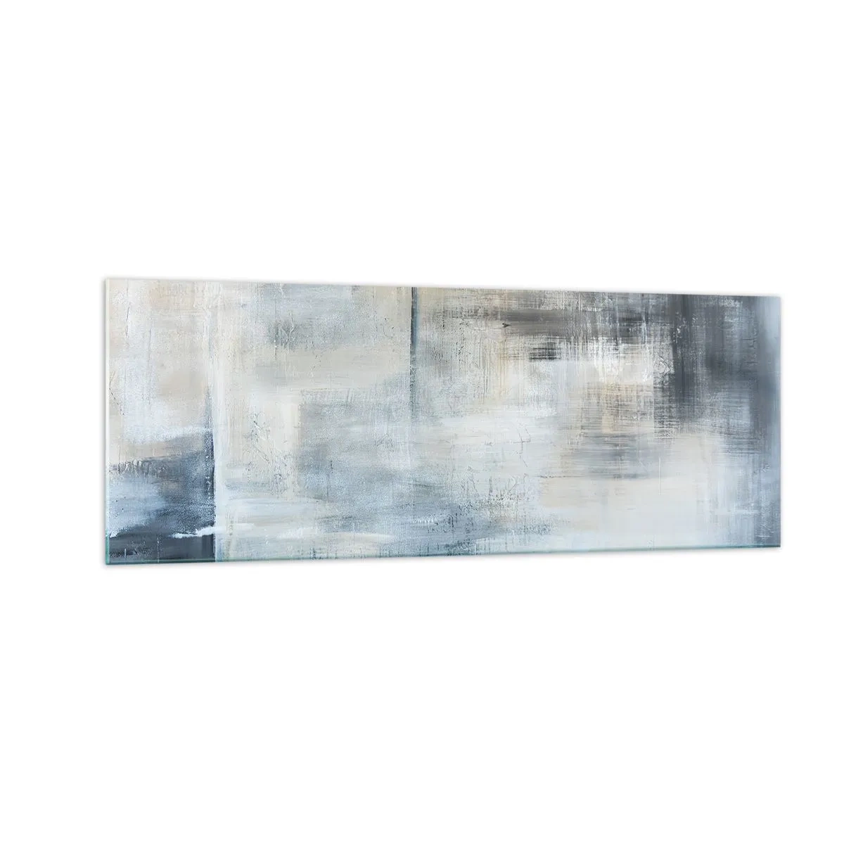 Quadro su vetro - Composizione astratta nei toni del blu e del grigio - 140x50cm - Coperti dal blu - Decorazione murale moderna per soggiorno e camera da letto ARTTOR