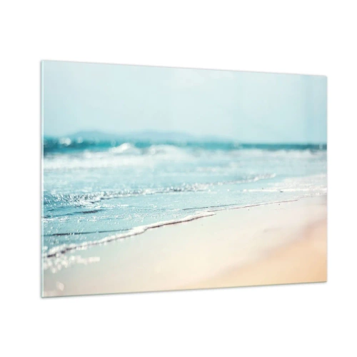 Quadro su vetro - Dolci onde dell'oceano che lambiscono la spiaggia sabbiosa - 100x70cm - Calore e rumore - Decorazione murale moderna per soggiorno e camera da letto ARTTOR