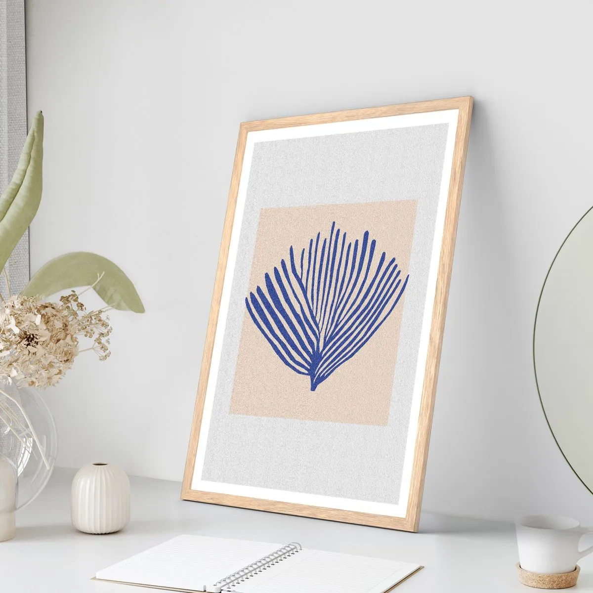 Poster in cornice rovere chiaro - Ventaglio blu - 70x100 cm