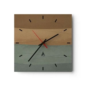 Orologio da parete - Orologio in Vetro - Composizione astratta nei toni naturali della terra - 30x30cm - Composizione orizzontale - Decorazione murale moderna per soggiorno e camera da letto ARTTOR