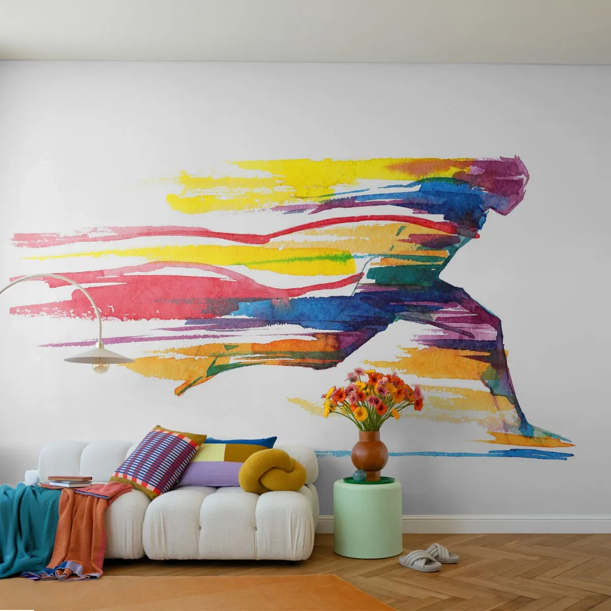 Fotomurali Standard Eco - Corsa attraverso l'arcobaleno - Astrazione, Sport, Corridore - 350x256 cm