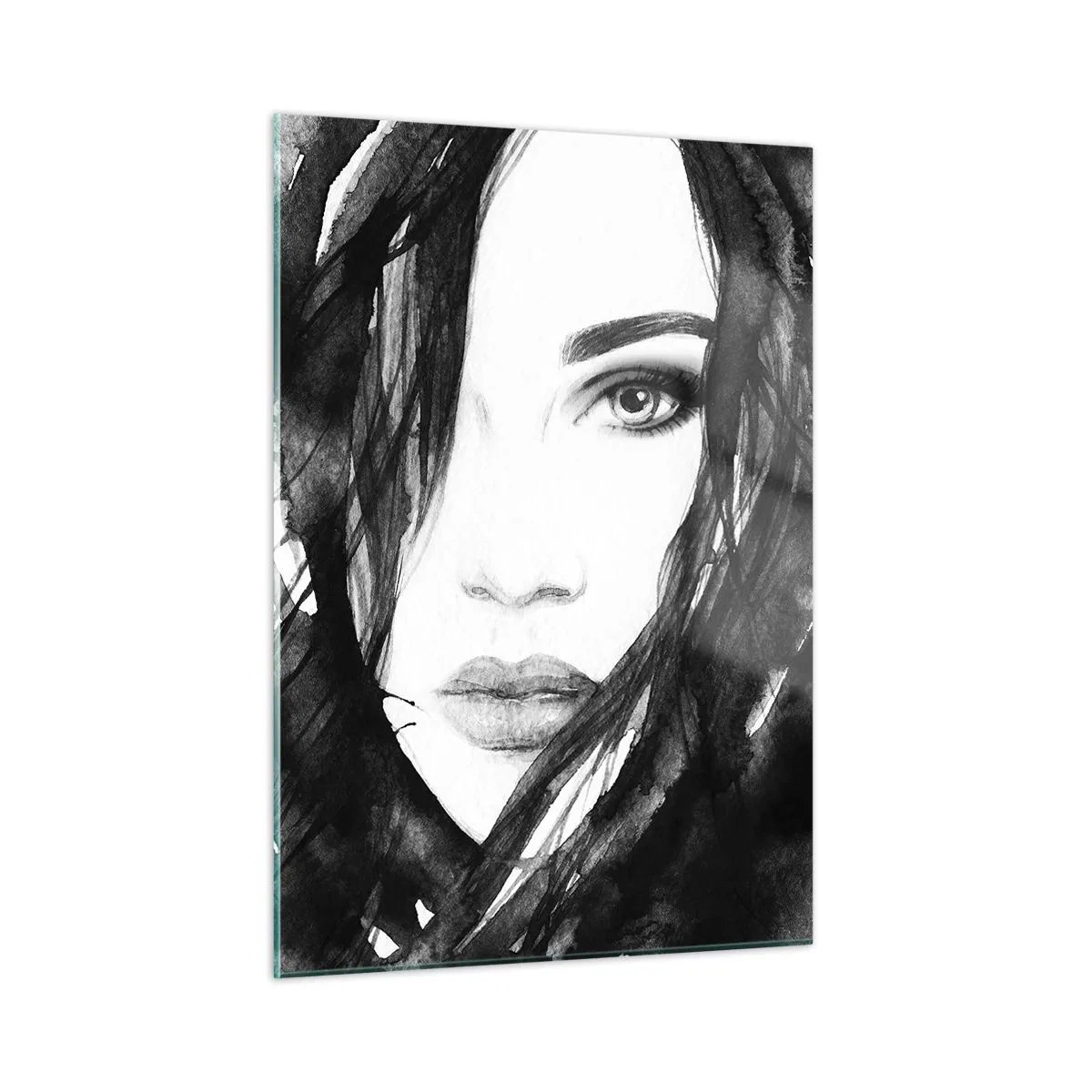 Quadro su vetro - Ritratti femminili in bianco e nero ad acquerello - 50x70cm - Ritratto di donna in bianco e nero - Decorazione murale moderna per soggiorno e camera da letto ARTTOR