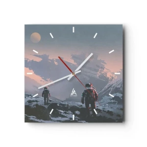 Orologio da parete - Orologio in Vetro - Astronauti su un pianeta alieno con un relitto di astronave - 30x30cm - Sotto una stella sconosciuta - Decorazione murale moderna per soggiorno e camera da letto ARTTOR