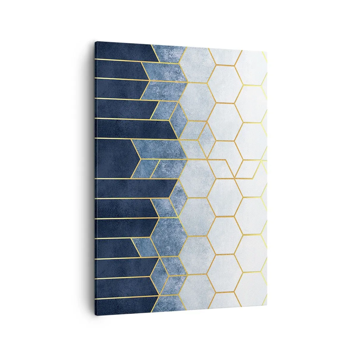 Quadro su tela - Stampe su Tela - Motivo geometrico nei toni dell'oro e del blu navy - 50x70cm - Composizione a ritmo sincopato - Decorazione murale moderna per soggiorno e camera da letto ARTTOR