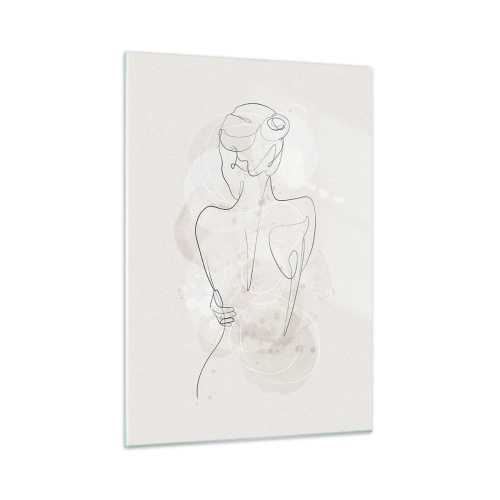 Quadro su vetro - Uno schizzo delicato di una donna su uno sfondo chiaro - 50x70cm - Come uno strumento delicato - Decorazione murale moderna per soggiorno e camera da letto ARTTOR