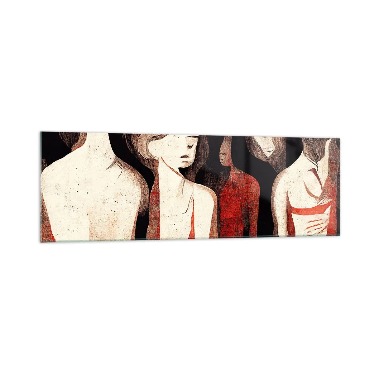 Quadro su vetro - Figure artistiche in una composizione astratta - 160x50cm - Madonne nell'oscurità - Decorazione murale moderna per soggiorno e camera da letto ARTTOR