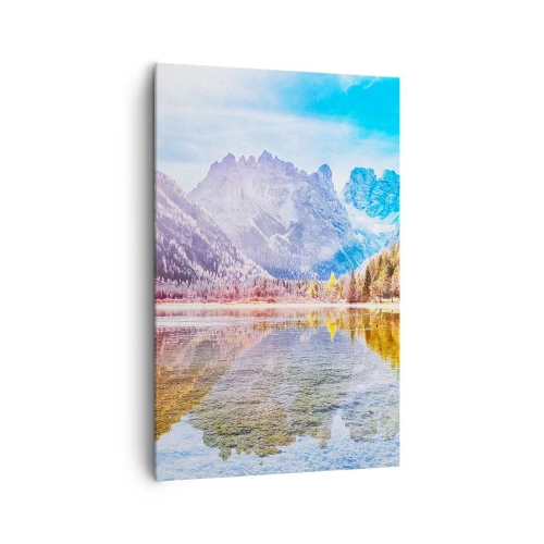 Quadro su tela - Stampe su Tela - Paesaggio montano autunnale con lago - 80x120cm - E nei monti è già autunno - Decorazione murale moderna per soggiorno e camera da letto ARTTOR