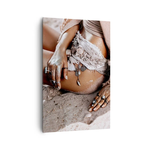 Quadro su tela - Stampe su Tela - Donna boho sulla spiaggia con gioielli - 80x120cm - Gettata dalle onde? - Decorazione murale moderna per soggiorno e camera da letto ARTTOR