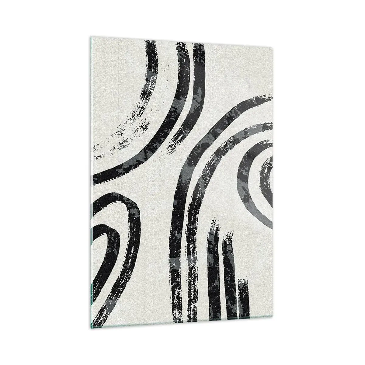 Quadro su vetro - Linee semicircolari nere in un'astrazione minimalista su uno sfondo chiaro - 50x70cm - Interrotto a metà - Decorazione murale moderna per soggiorno e camera da letto ARTTOR
