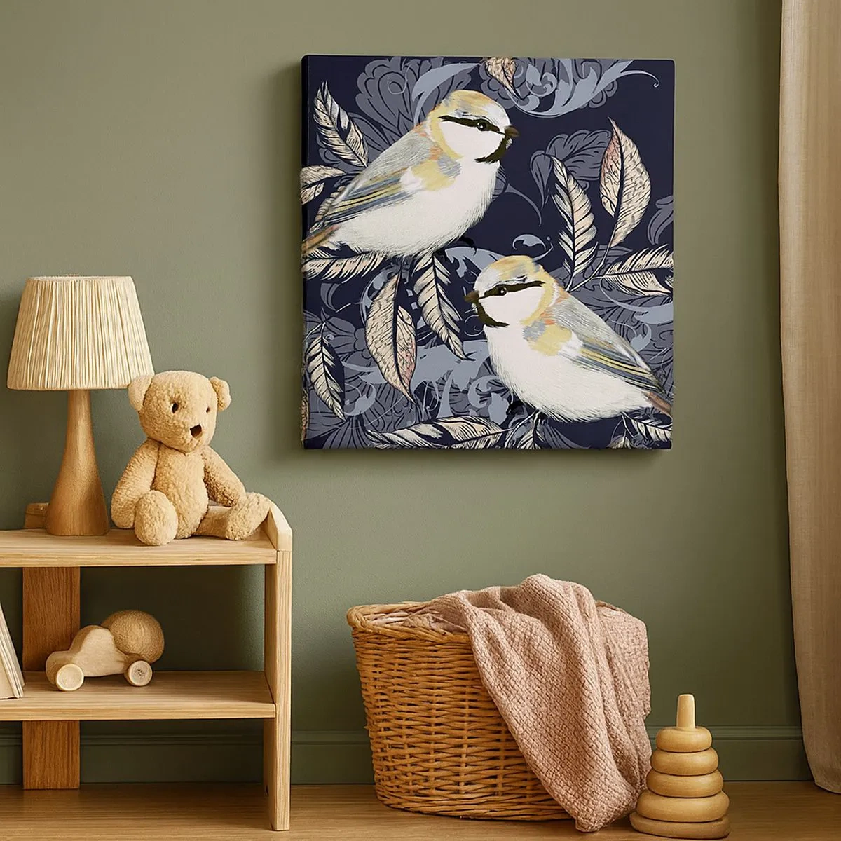 Quadro su tela - Stampe su Tela - Cinguettio oro e blu - 30x30 cm