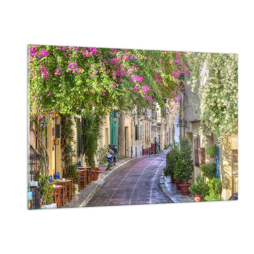 Quadro su vetro - Una strada affascinante con alberi in fiore - 120x80cm - Angolo fiorito - Decorazione murale moderna per soggiorno e camera da letto ARTTOR