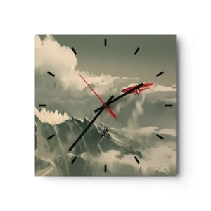 Orologio da parete - Orologio in Vetro - Aereo rosso sopra le montagne innevate - 30x30cm - Pioniere senza paura - Decorazione murale moderna per soggiorno e camera da letto ARTTOR
