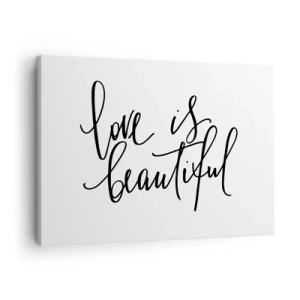 Quadro su tela - Stampe su Tela - Scritta nera "l'amore è bello" su sfondo bianco - 70x50cm - Leggi e ripeti - Decorazione murale moderna per soggiorno e camera da letto ARTTOR