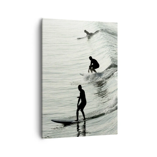 Quadro su tela - Stampe su Tela - Surfisti sulle onde in uno scatto monocromatico - 50x70cm - Onde all'incontro - Decorazione murale moderna per soggiorno e camera da letto ARTTOR