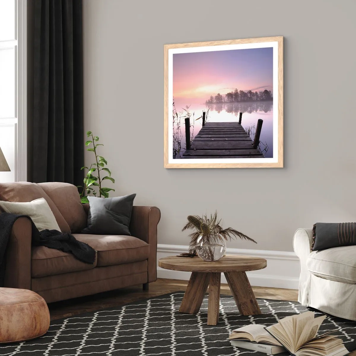 Poster in cornice rovere chiaro - Nebbia color lilla - 40x40 cm