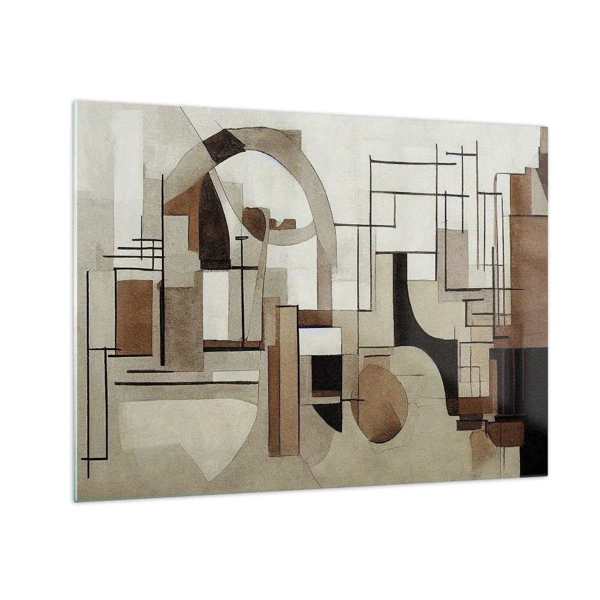 Quadro su vetro - Paesaggio geometrico nei toni del marrone e del beige - 70x50cm - Paesaggio urbano 2.0 - Decorazione murale moderna per soggiorno e camera da letto ARTTOR
