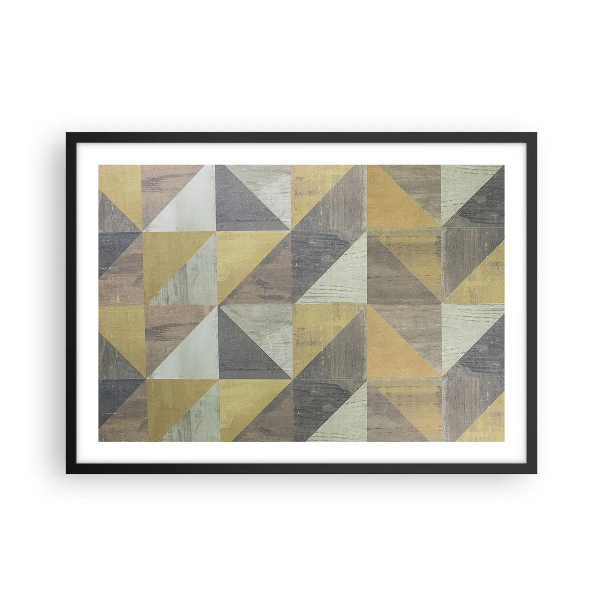 Poster in cornice nera - Composizione geometrica di triangoli in tonalità terrose - 70x50cm - Secondo i triangoli - Decorazione murale moderna per soggiorno e camera da letto ARTTOR