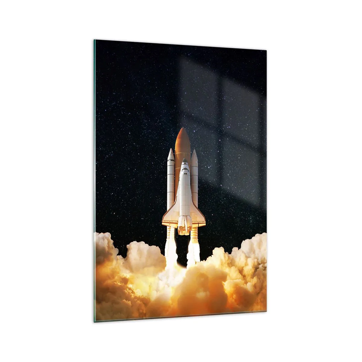 Quadro su vetro - Un razzo spaziale che decolla contro il cielo stellato - 70x100cm - Ad astra! - Decorazione murale moderna per soggiorno e camera da letto ARTTOR
