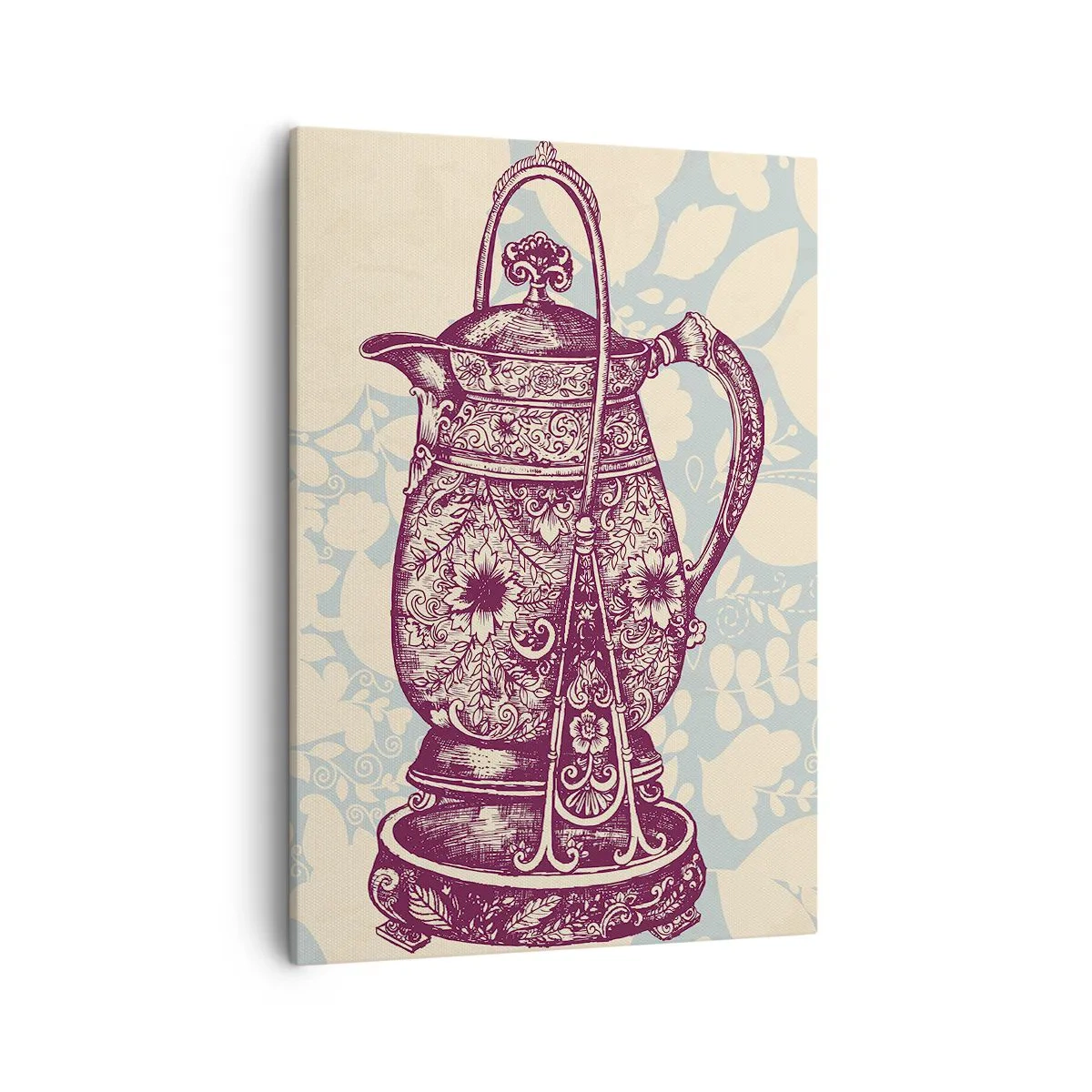 Quadro su tela - Stampe su Tela - Brocca stilizzata con ornamenti su sfondo floreale - 50x70cm - La bellezza del quotidiano - Decorazione murale moderna per soggiorno e camera da letto ARTTOR