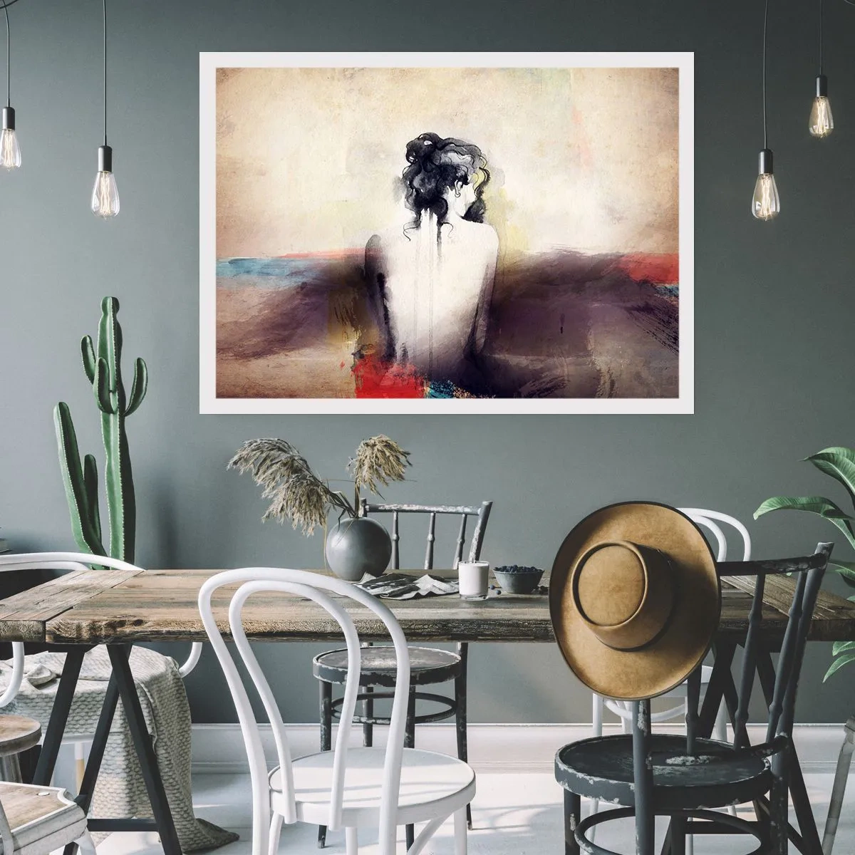 Poster - Un sottile ritratto di una donna in stile artistico - 100x70cm - Linee miti, forme ovali - Decorazione murale moderna per soggiorno e camera da letto ARTTOR