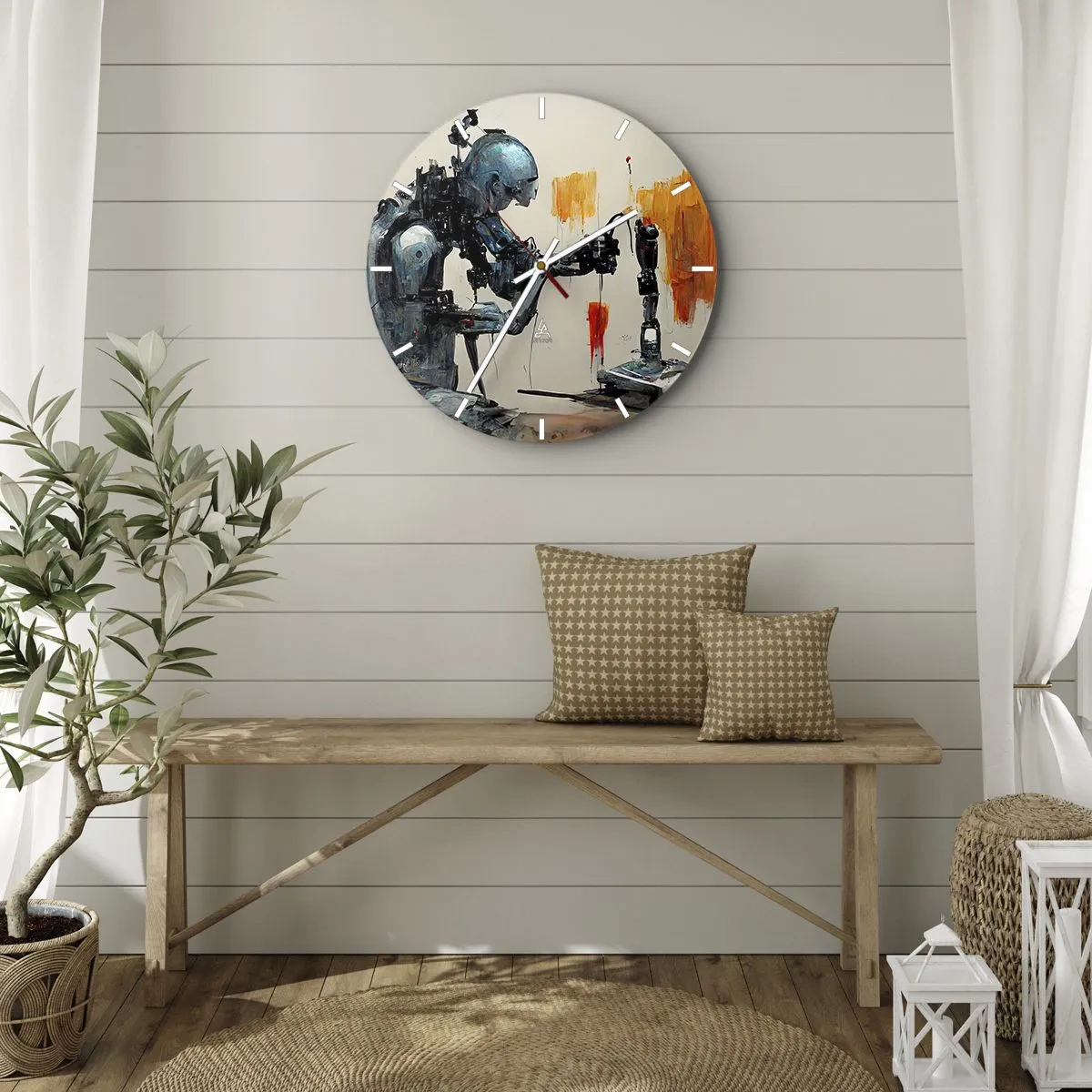 Orologio da parete - Orologio in Vetro - Robot umanoide che assembla un arto artificiale - 30x30cm - È già domani... - Decorazione murale moderna per soggiorno, cucina e camera da letto ARTTOR