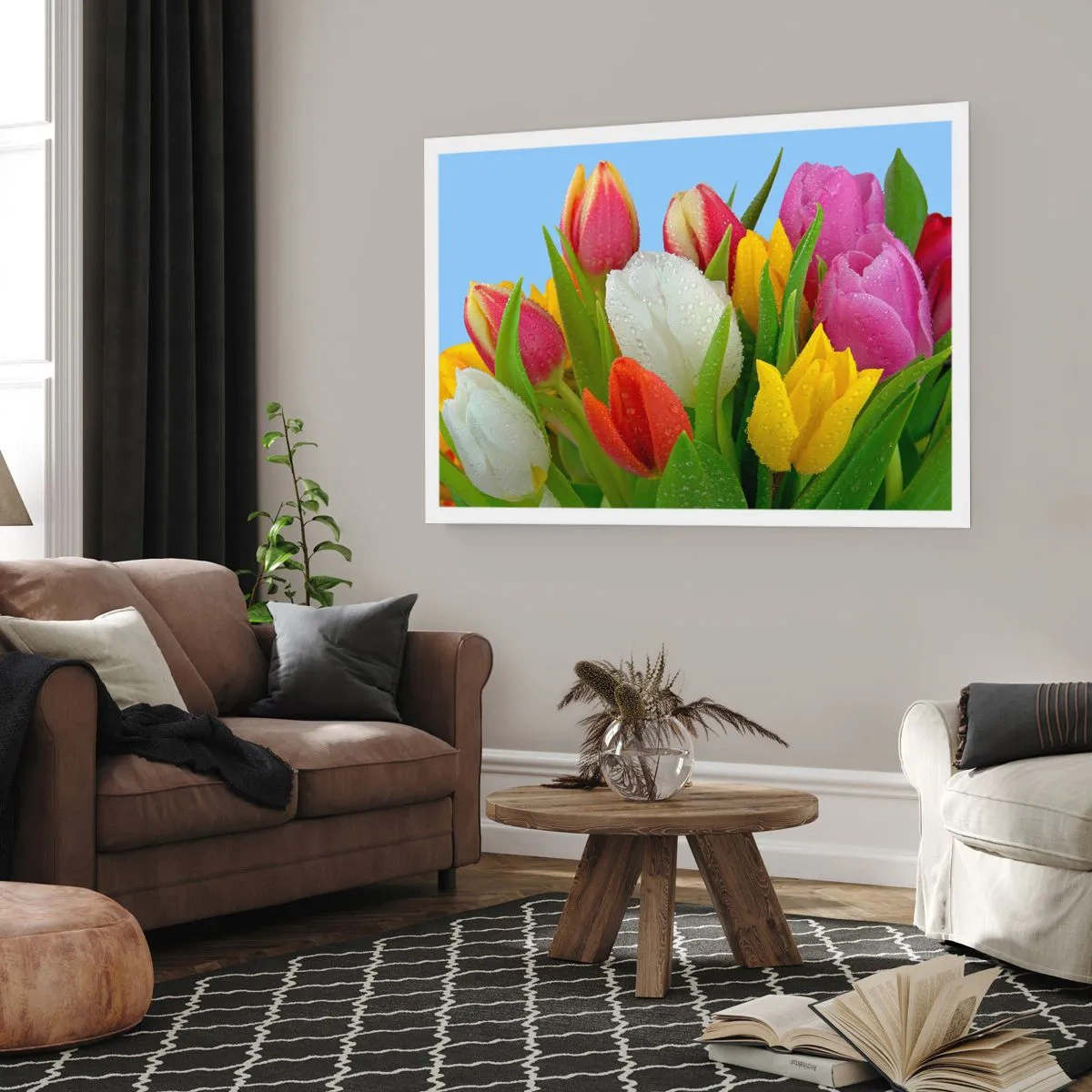 Poster - Fiori multicolori nella rugiada - 70x50 cm