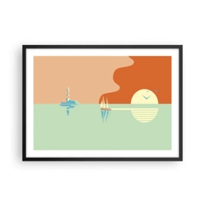 Poster in cornice nera - Un paesaggio marino minimalista con una barca a vela e un tramonto - 70x50cm - Ideale paesaggio marittimo - Decorazione murale moderna per soggiorno e camera da letto ARTTOR