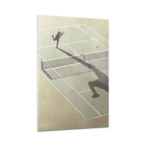 Quadro su vetro - L'ombra di un tennista sul campo durante una partita di tennis - 70x100cm - Sconfiggere se stesso - Decorazione murale moderna per soggiorno e camera da letto ARTTOR